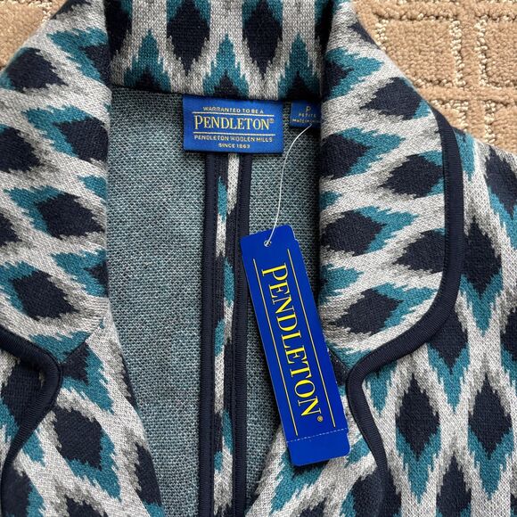 Pendleton Blazer Women Petite Geometric Diamond Southwestern Tribal Cotton Soft - Picture 4 of 8